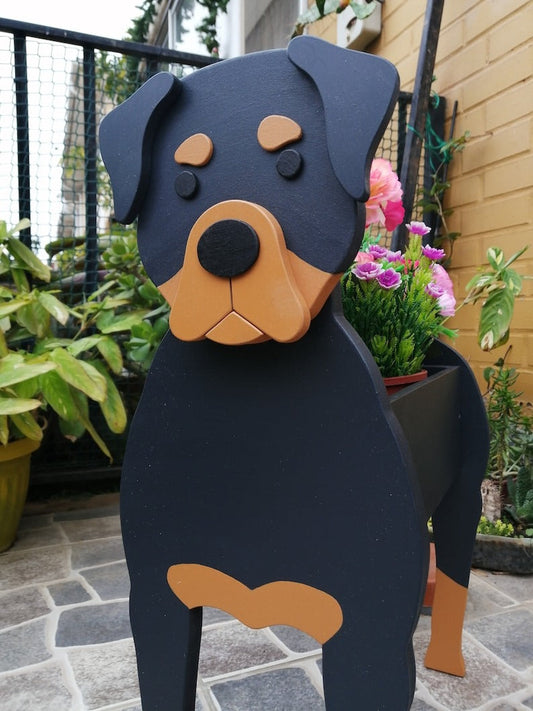 Rottweiler Dog Planter - Wooden Planter Box - DIY Kit - Realistic Dog Garden Plant Holder
