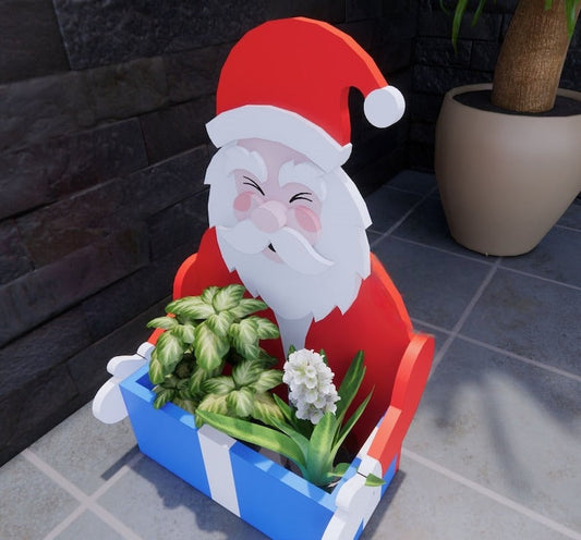 Santa Claus Planter - Christmas Wooden Planter Box - DIY Kit - Realistic Garden Plant Holder