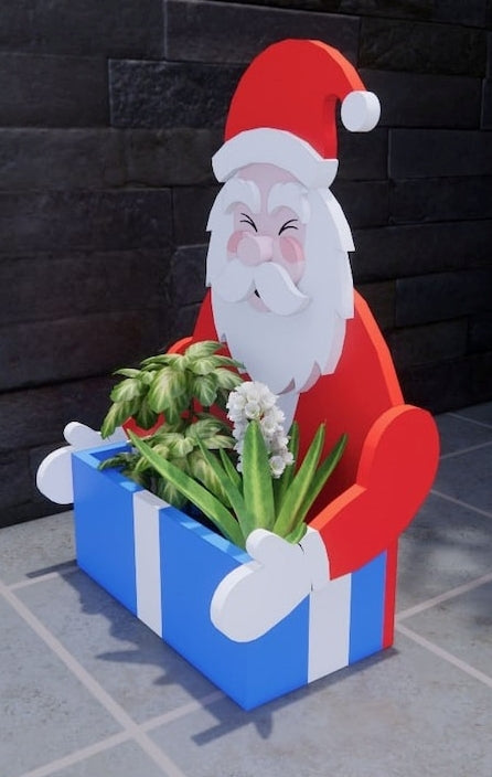 Santa Claus Planter - Christmas Wooden Planter Box - DIY Kit - Realistic Garden Plant Holder