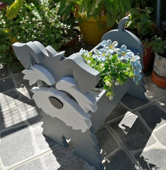 Schnauzer Dog Planter - Wooden Planter Box - DIY Kit - Realistic Dog Garden Plant Holder