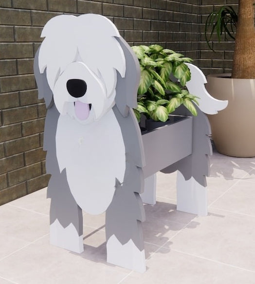 Sheepdog English Shepherd Dog Planter - Wooden Planter Box - DIY Kit - Realistic Dog Garden Plant Holder