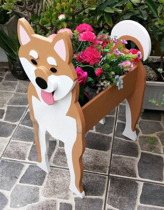 Shiba Inu Dog Planter - Wooden Planter Box - DIY Kit - Realistic Dog Garden Plant Holder