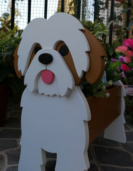 Shih Tzu Dog Planter - Wooden Planter Box - DIY Kit - Realistic Dog Garden Plant Holder
