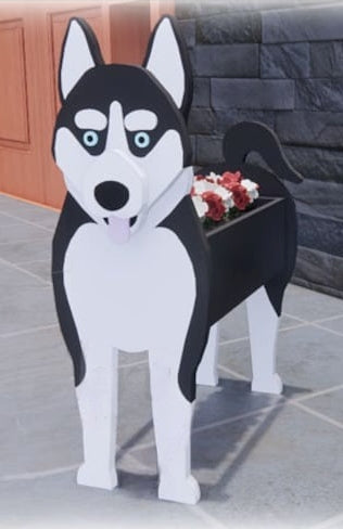 Siberian Husky Dog Planter - Wooden Planter Box - DIY Kit - Realistic Dog Garden Plant Holder