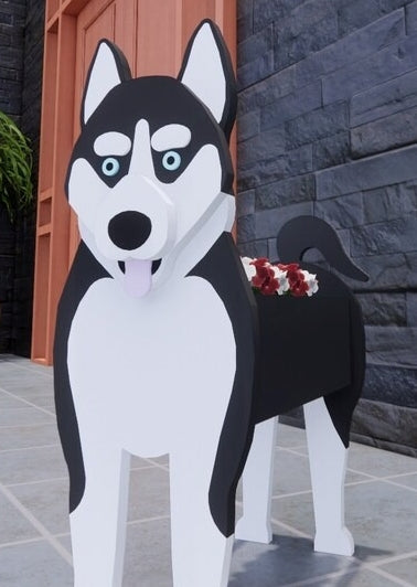 Siberian Husky Dog Planter - Wooden Planter Box - DIY Kit - Realistic Dog Garden Plant Holder