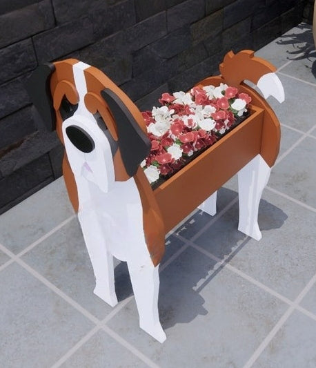 Saint Bernard Dog Planter - Wooden Planter Box - DIY Kit - Realistic Dog Garden Plant Holder