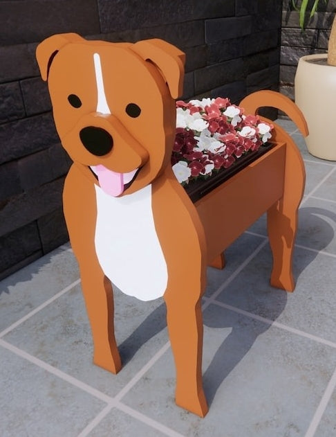 Staffordshire Bull Terrier Dog Planter - Wooden Planter Box - DIY Kit - Realistic Dog Garden Plant Holder