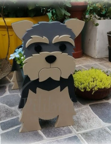 Yorkshire Terrier Dog Planter - Wooden Animal Plant Box - DIY Kit - Realistic Dog Garden Plant Holder