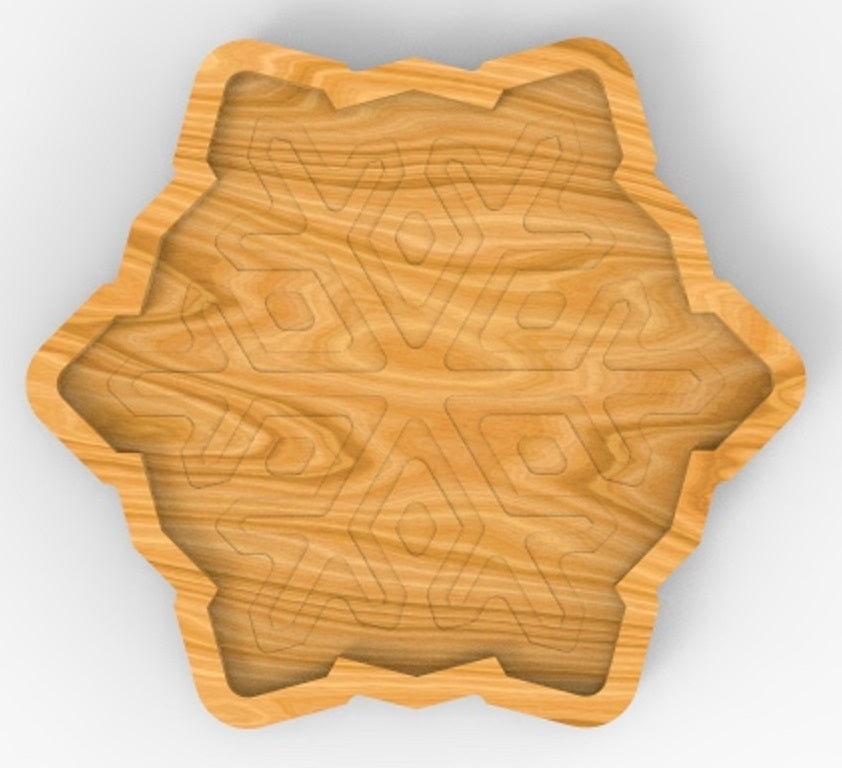 Snowflake CatchAll Plate Tray ~ Acrylic Inlay Wood Router Template Plexiglass Woodworking Guide