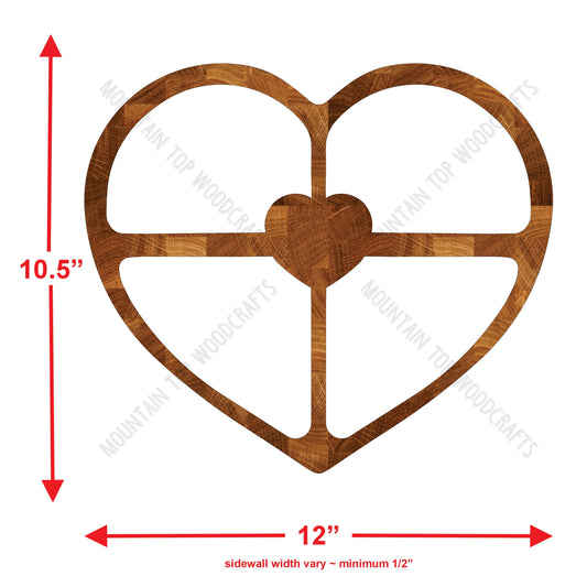 Heart 4 Section Tray ~ Acrylic Inlay Wood Router Template Plexiglass Woodworking Guide