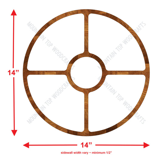 Round Tray Plate 5 Section ~ Acrylic Inlay Wood Router Template Plexiglass Woodworking Guide