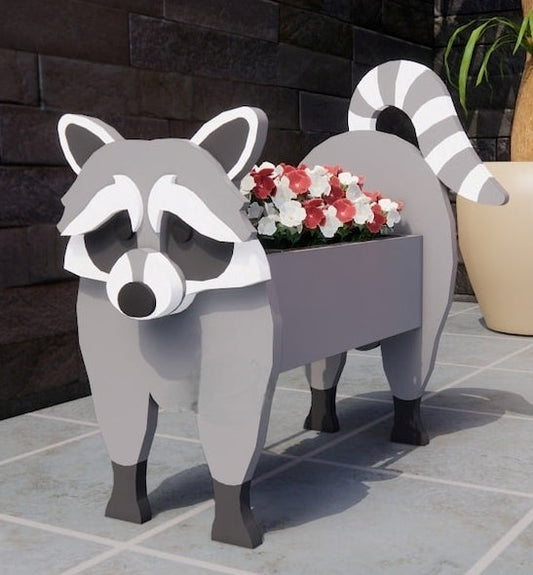 Raccoon Planter - Wooden Planter Box - DIY Kit - Realistic Animal Garden Plant Holder