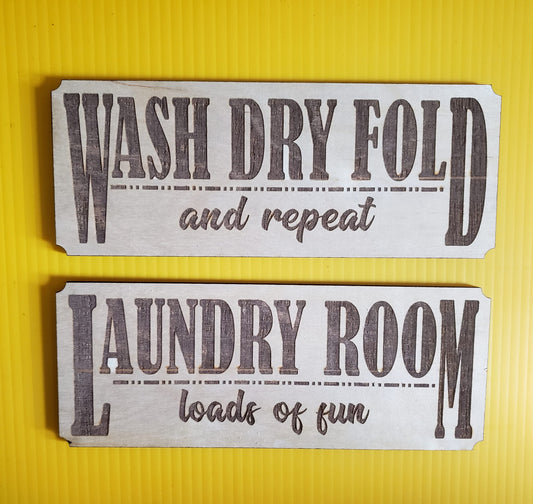 Laundry Room ~ Wash Dry Fold Repeat Farmhouse ~ Laser Engraved Sign Wood Wall Art