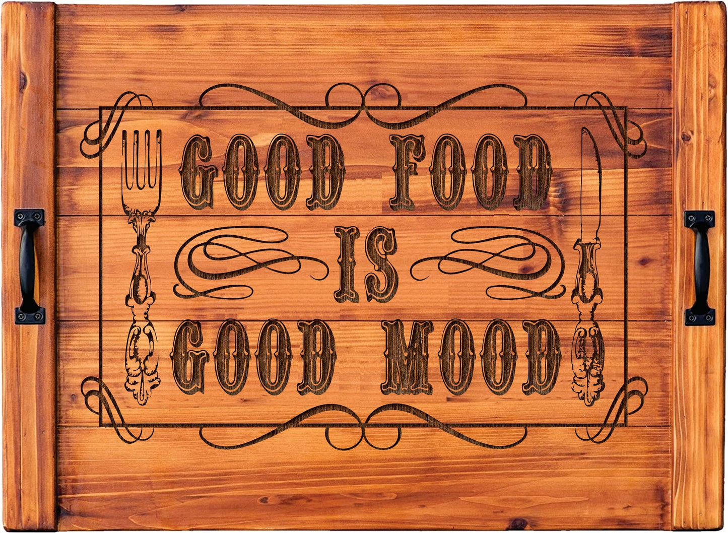 Good Food Is Good Mood Wood Engraved Noodle Board - Stove Cover - Sink Cover - With Handles - Gas or Electric Stove