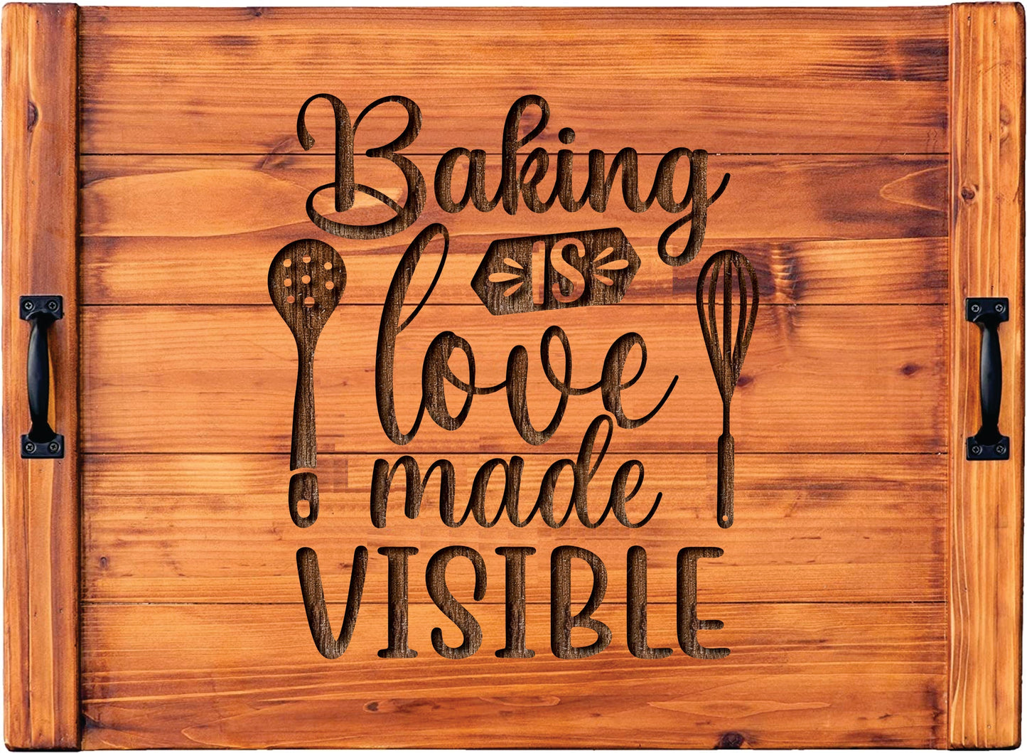Baking Is Love Made Visible Wood Engraved Noodle Board - Stove Cover - Sink Cover - With Handles - Gas or Electric Stove