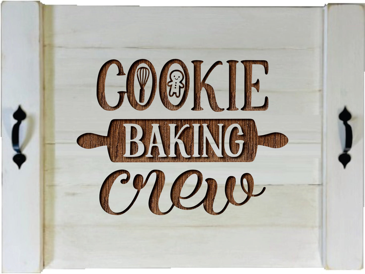 Cookie Baking Crew Wood Engraved Noodle Board - Stove Cover - Sink Cover - With Handles - Gas or Electric Stove