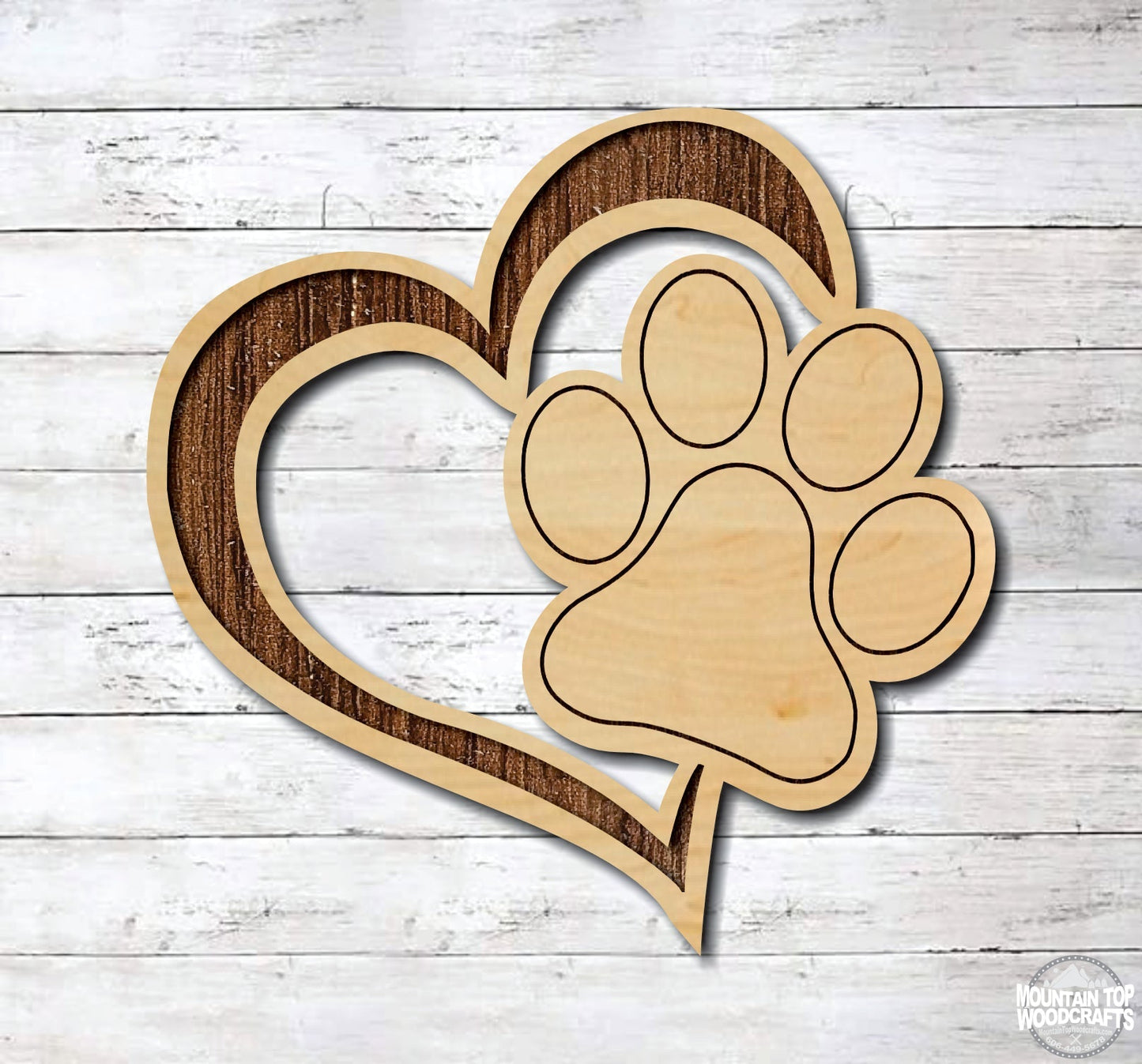 Animal Paw Print Pet Heart ~ Laser Engraved Sign Wood Wall Art