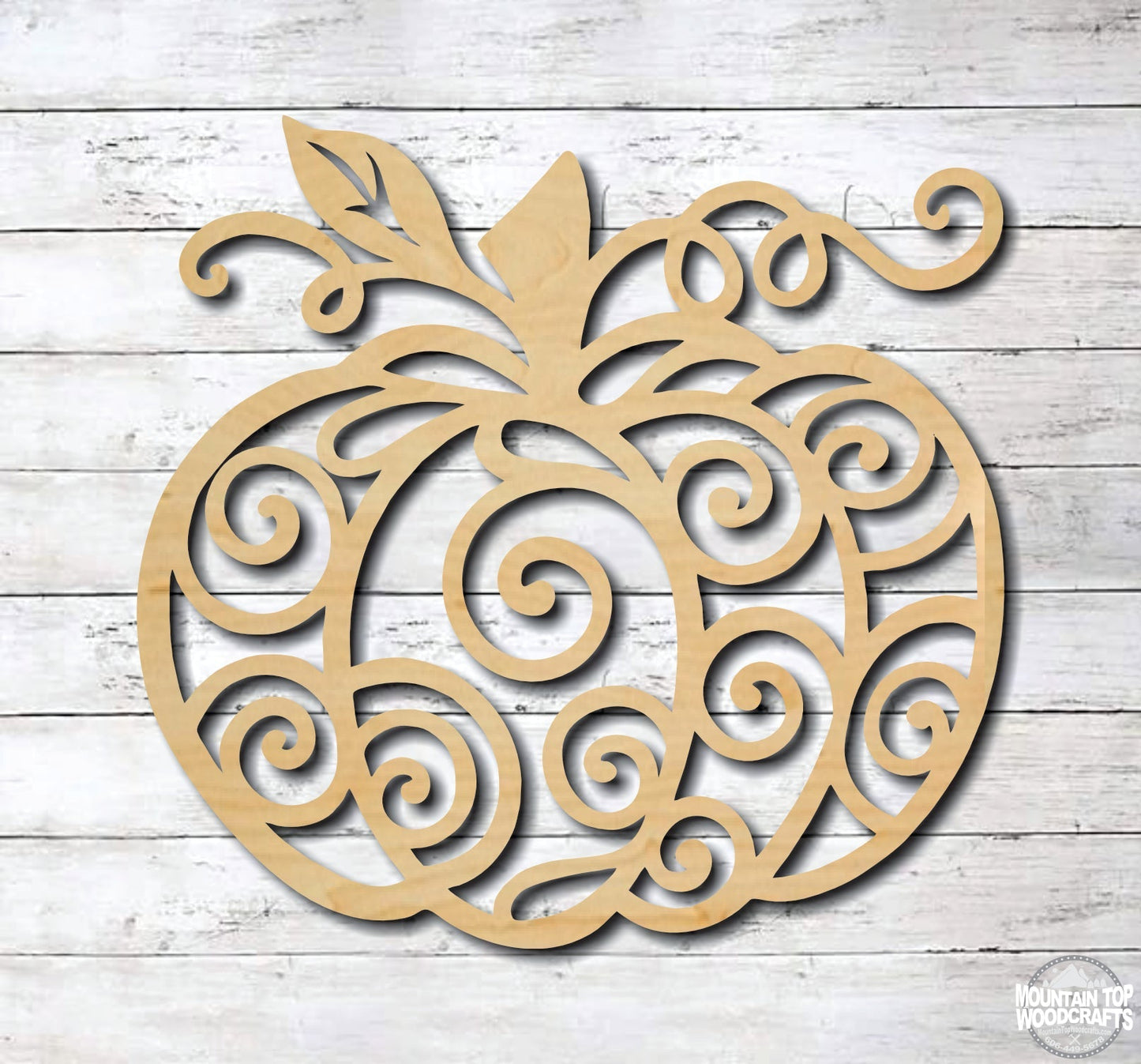 Fancy Pumpkin ~ Curly Swirl Fall Autumn ~ Laser Engraved Sign Wood Wall Art