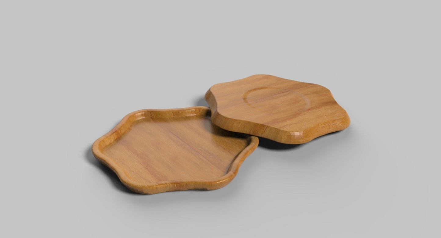 Flower Wood Catch All Tray - Vanity Valet Bowl - 10"