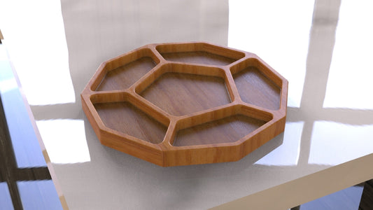 Pentagon Wood Serving Tray - 18" 6 Compartment - Charcuterie Board - Cheese Board - Chip & Dip - Divided Bowl - Serving Platter