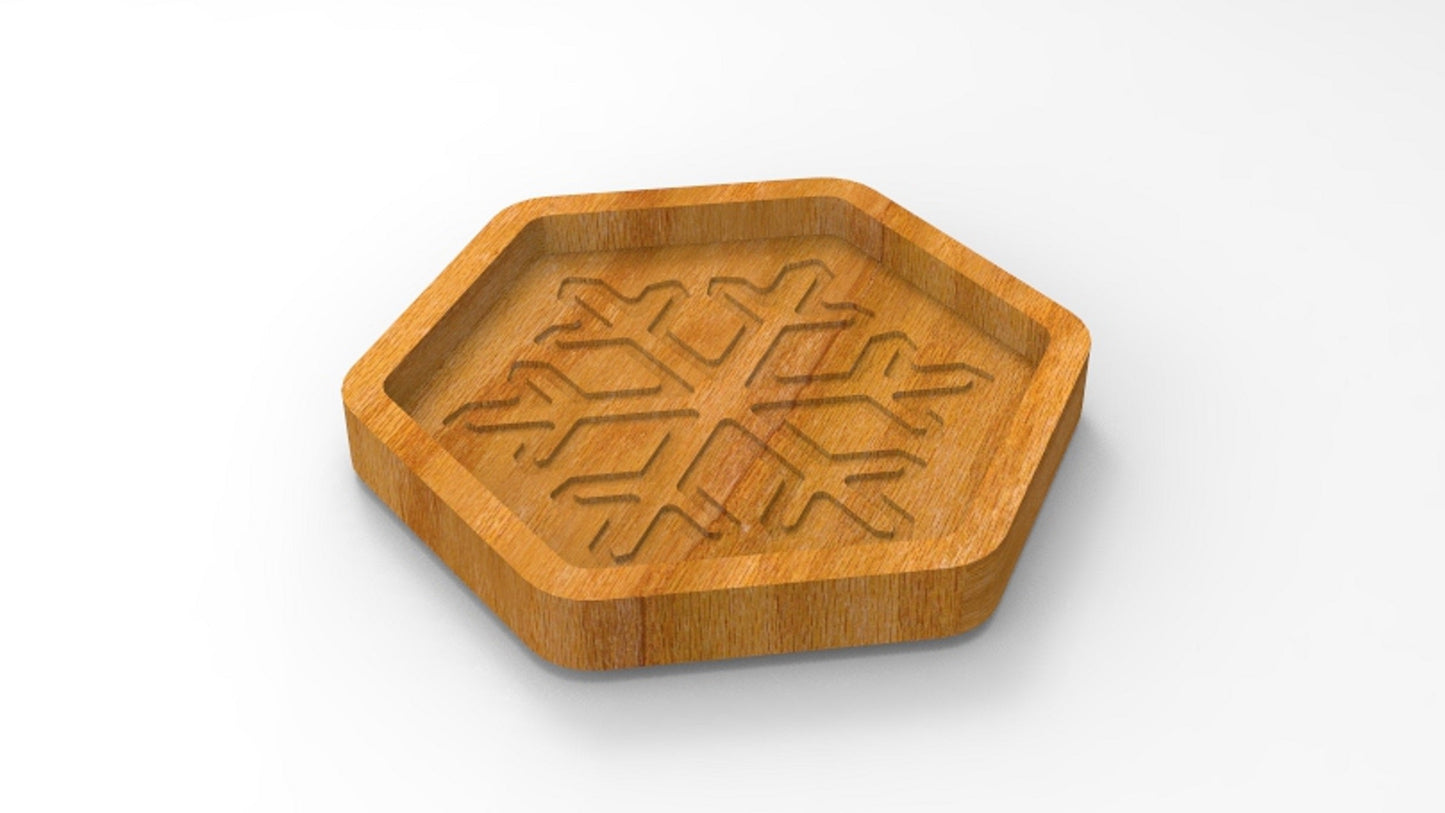 Snowflake Wood Catch All Tray - Vanity Valet Bowl - 10"
