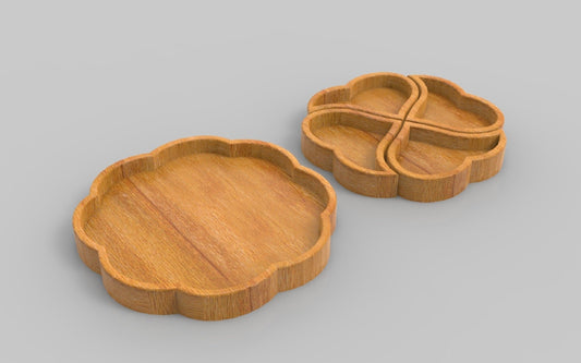Clover Heart Wood Serving Tray - Removeable Compartments - Charcuterie Board - Cheese Board - Chip & Dip - Divided Bowl - Serving Platter