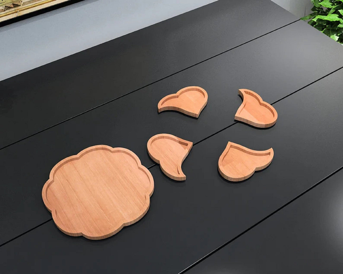 Clover Heart Wood Serving Tray - Removeable Compartments - Charcuterie Board - Cheese Board - Chip & Dip - Divided Bowl - Serving Platter