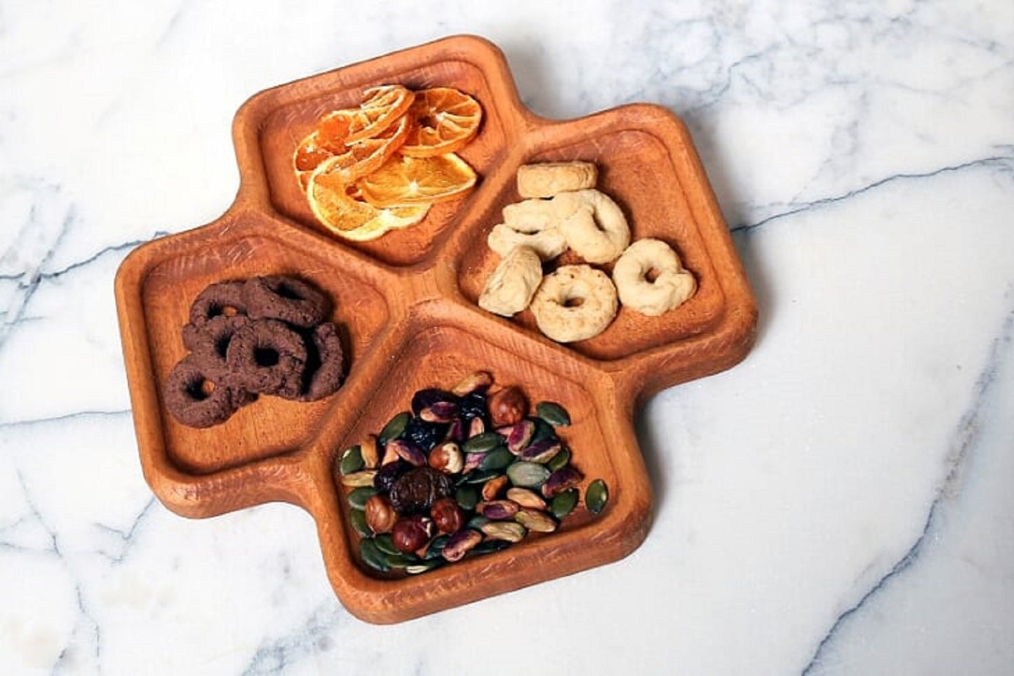 Crossover Wood Serving Tray - Charcuterie Board - Cheese Board - Chip & Dip - Divided Bowl - Platter