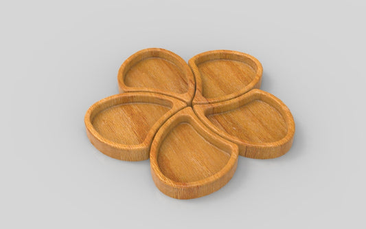 Flower Wood Serving Tray 5 Part 14" - Wooden Charcuterie Board - Cheese Board - Chip & Dip - Divided Bowl - Serving Platter