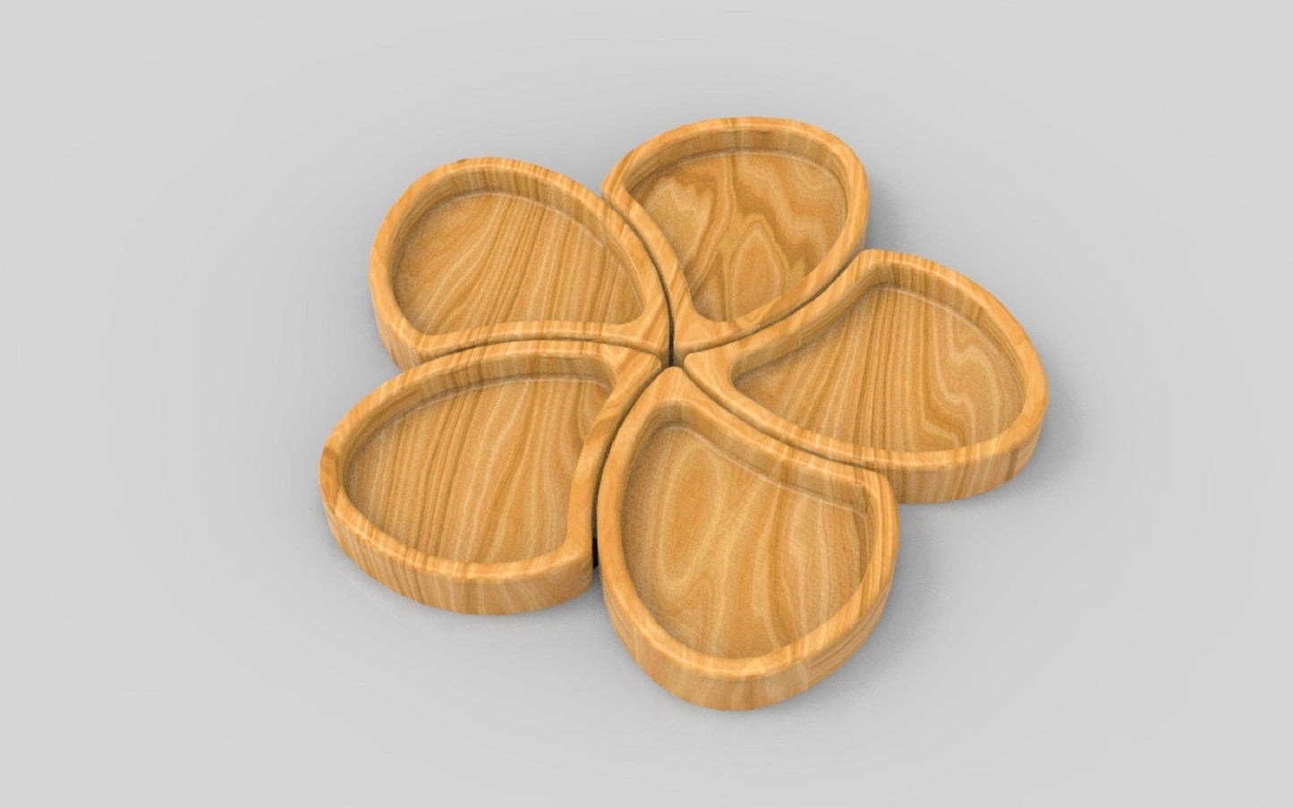 Flower Wood Serving Tray 5 Part 14" - Wooden Charcuterie Board - Cheese Board - Chip & Dip - Divided Bowl - Serving Platter