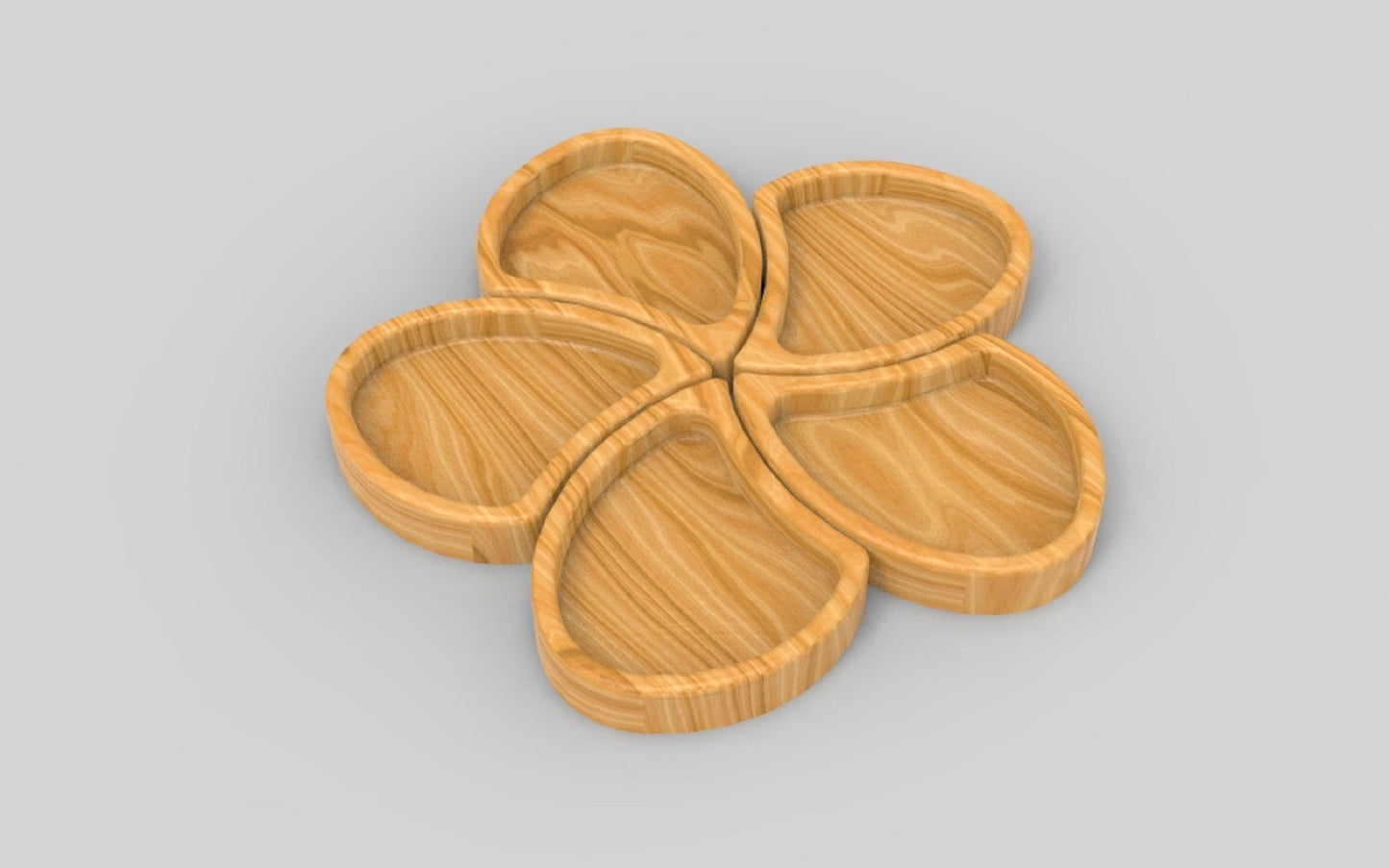 Flower Wood Serving Tray 5 Part 14" - Wooden Charcuterie Board - Cheese Board - Chip & Dip - Divided Bowl - Serving Platter