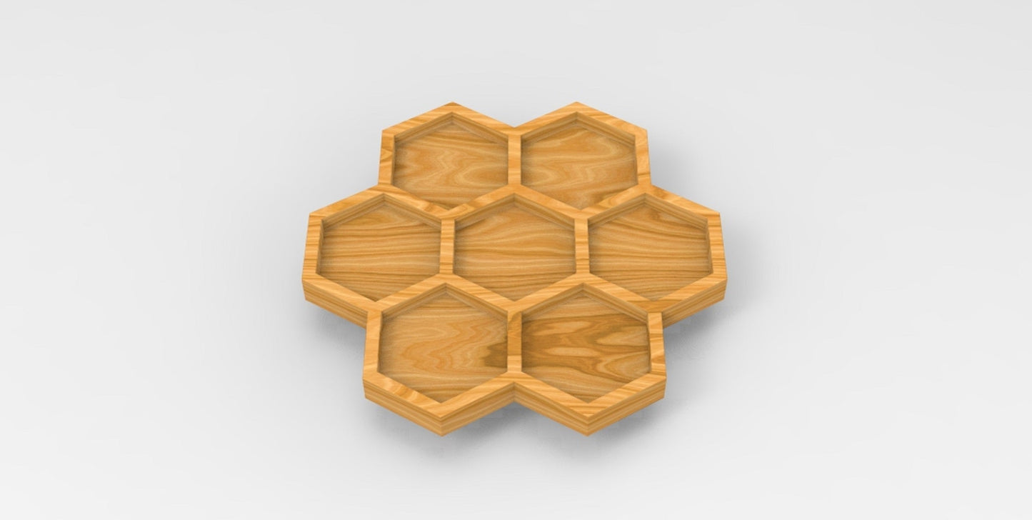 Honeycomb Wood Serving Tray - 7 Compartment 18" - Chip & Dip - Divided Bowl - Charcuterie Tray Platter