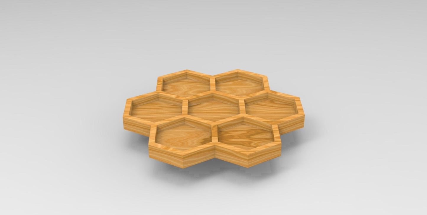 Honeycomb Wood Serving Tray - 7 Compartment 18" - Chip & Dip - Divided Bowl - Charcuterie Tray Platter