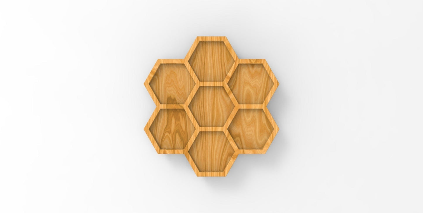 Honeycomb Wood Serving Tray - 7 Compartment 18" - Chip & Dip - Divided Bowl - Charcuterie Tray Platter
