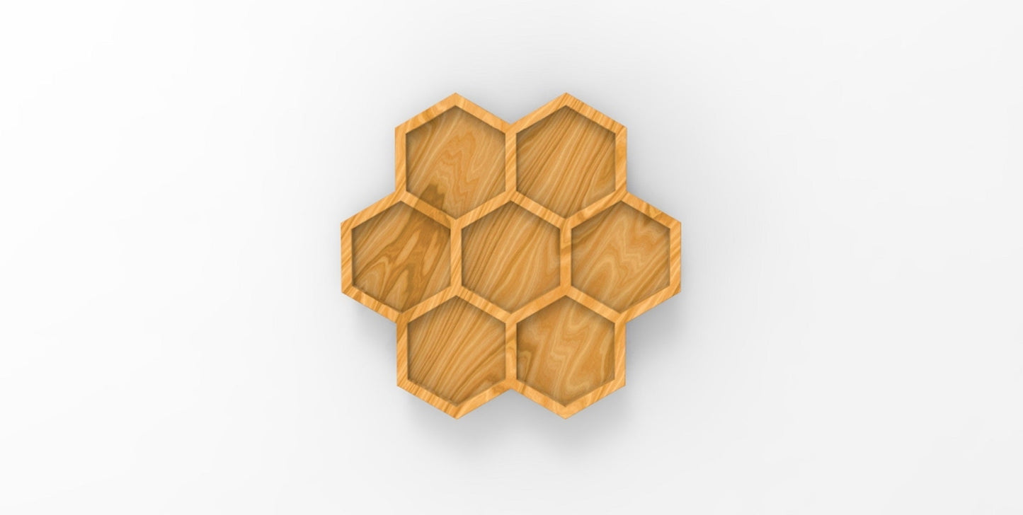 Honeycomb Wood Serving Tray - 7 Compartment 18" - Chip & Dip - Divided Bowl - Charcuterie Tray Platter