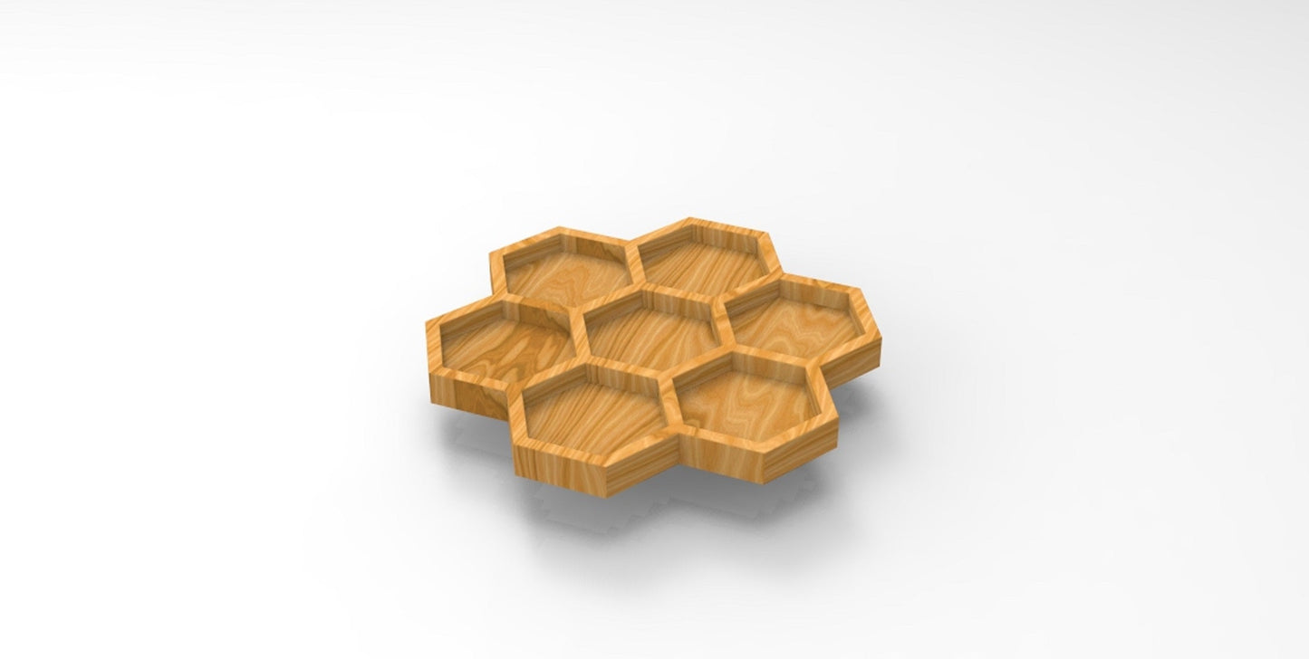 Honeycomb Wood Serving Tray - 7 Compartment 18" - Chip & Dip - Divided Bowl - Charcuterie Tray Platter