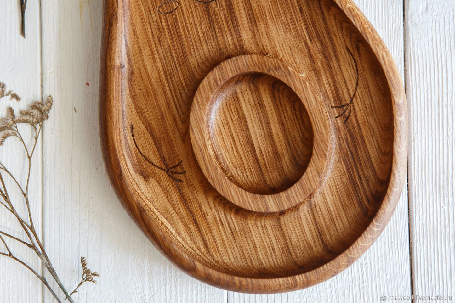 Avocado Wood Serving Tray - 14" 2 Compartment - Charcuterie Board - Cheese Board - Chip & Dip - Divided Bowl - Serving Tray Platter