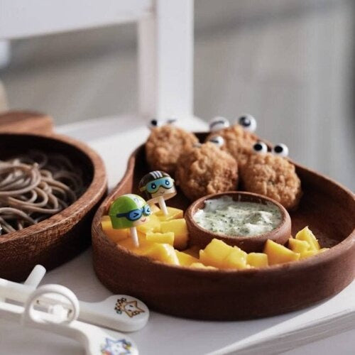 Avocado Wood Serving Tray - 14" 2 Compartment - Charcuterie Board - Cheese Board - Chip & Dip - Divided Bowl - Serving Tray Platter