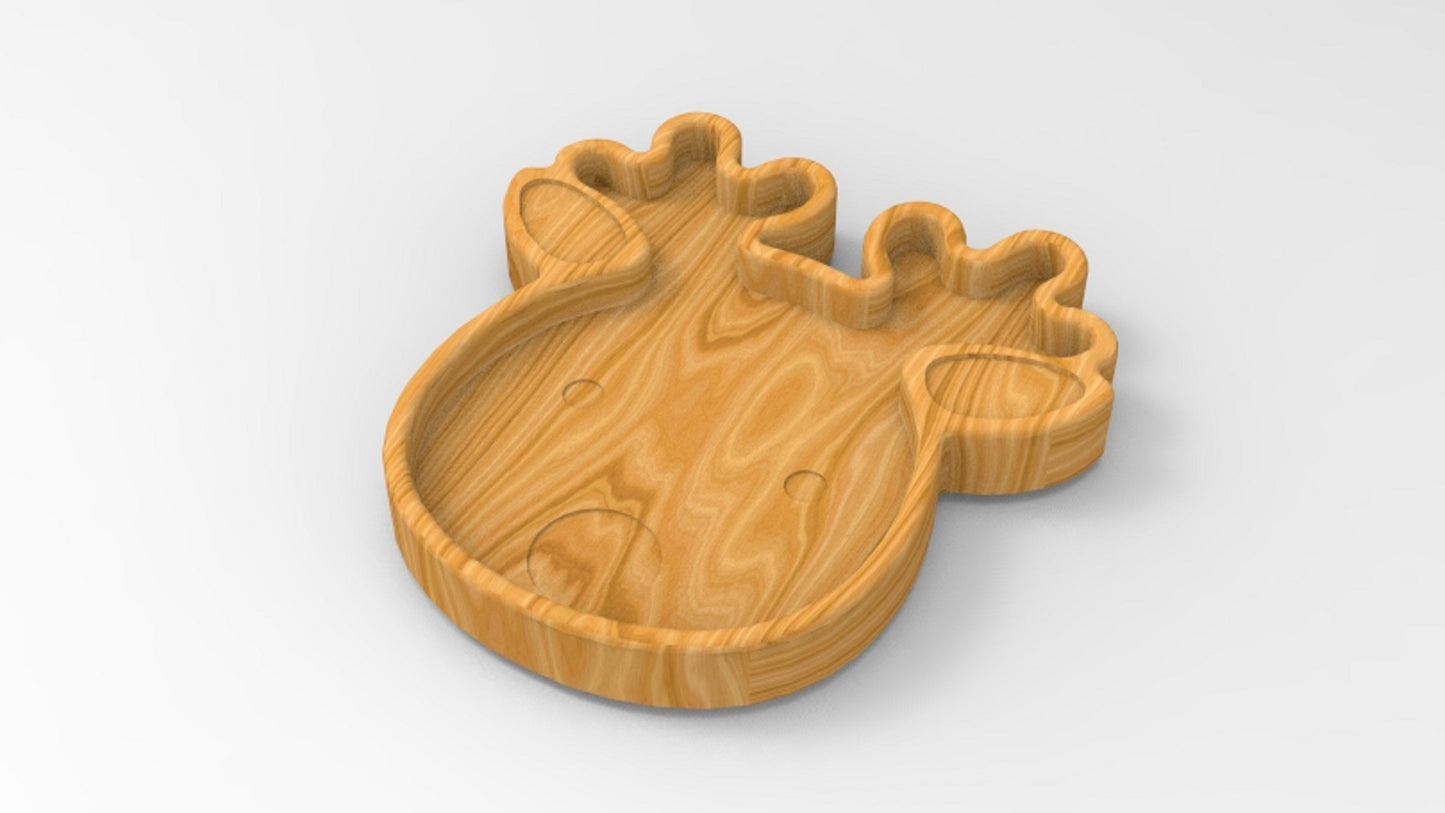 Reindeer Christmas Wood Kid Plate - Dinner Plate - Wooden Serving Dish