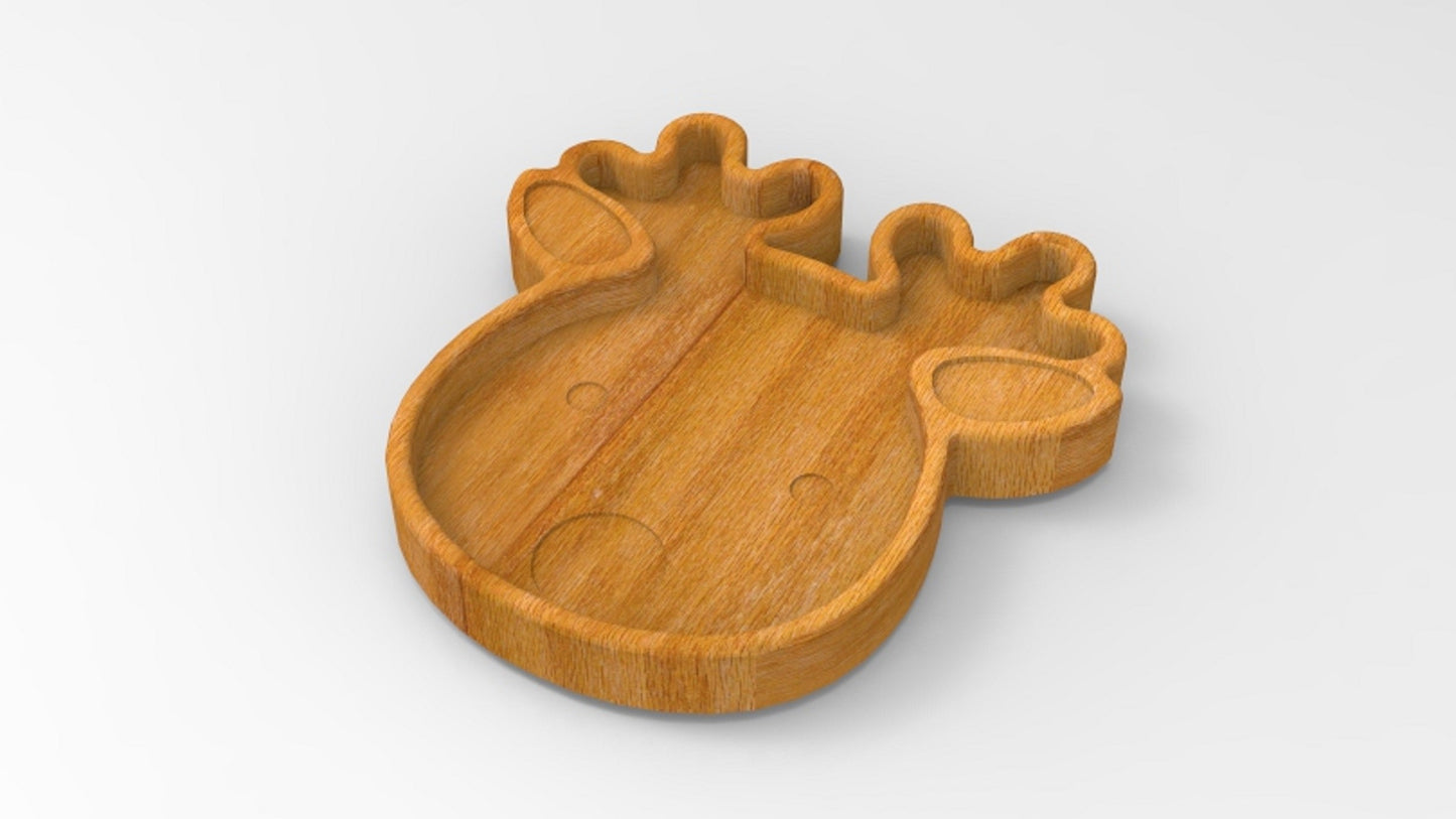 Reindeer Christmas Wood Kid Plate - Dinner Plate - Wooden Serving Dish