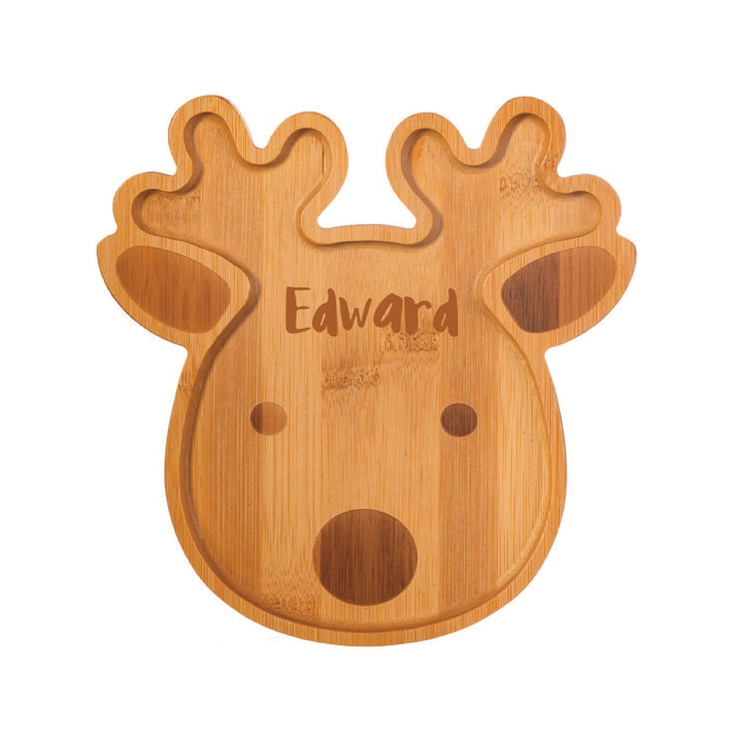 Reindeer Christmas Wood Kid Plate - Dinner Plate - Wooden Serving Dish