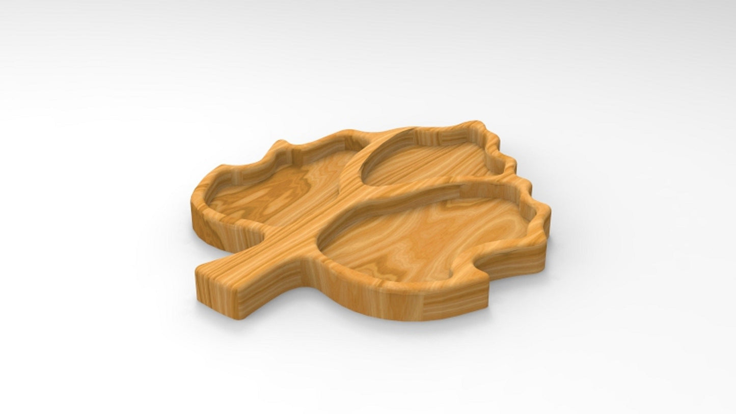 Leaf Wooden Serving Tray - Charcuterie Board - Cheese Board - Chip & Dip - Divided Bowl - Wooden Platter