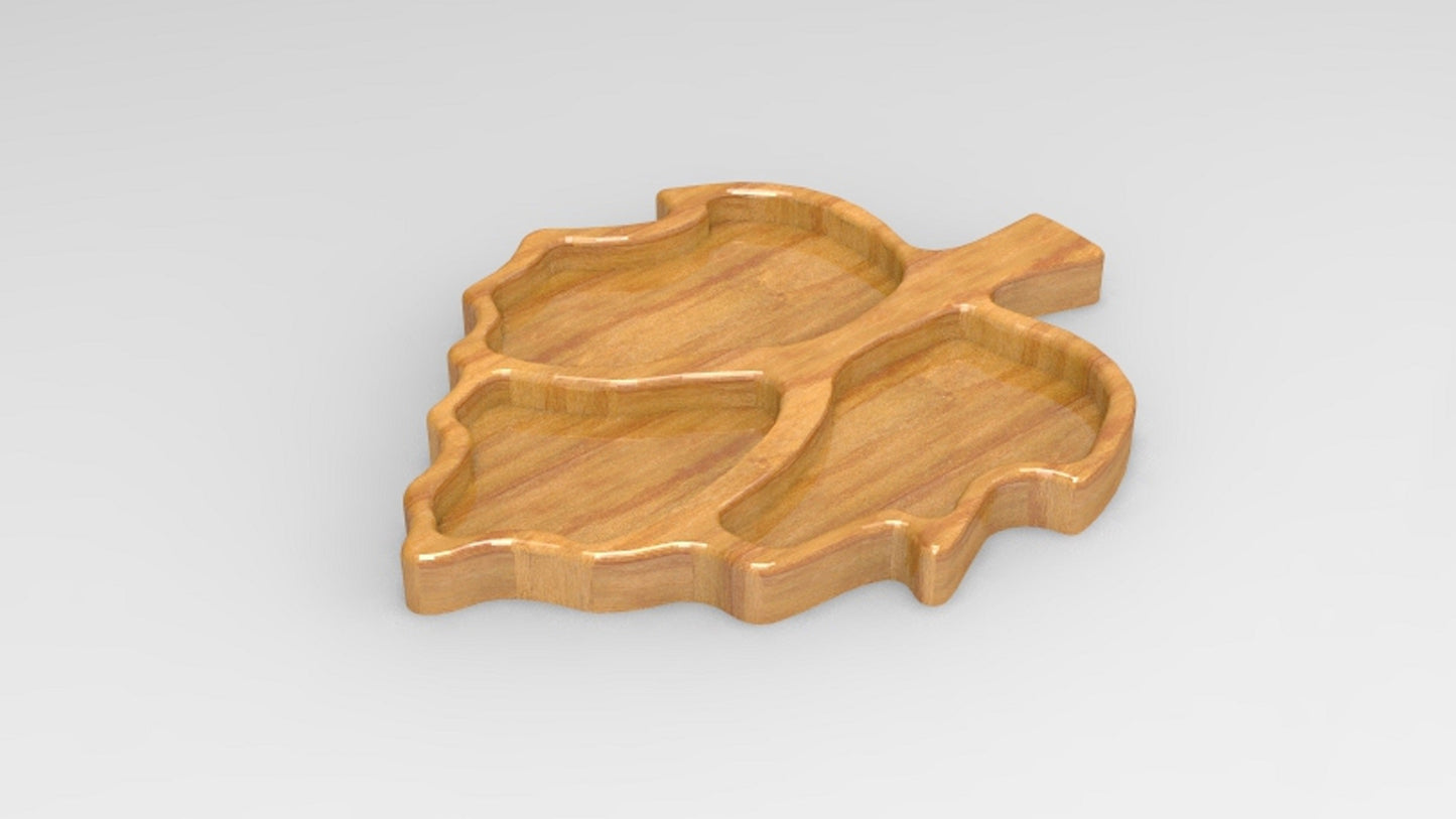 Leaf Wooden Serving Tray - Charcuterie Board - Cheese Board - Chip & Dip - Divided Bowl - Wooden Platter