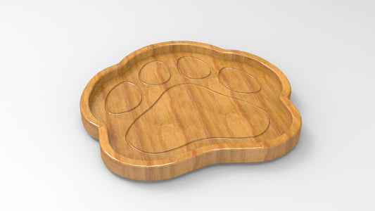 Paw Print Animal Paw Wood Catch All Tray - Vanity Valet Bowl - 10"