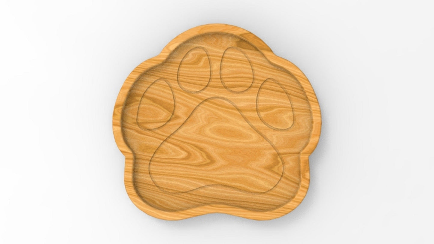 Paw Print Animal Paw Wood Catch All Tray - Vanity Valet Bowl - 10"