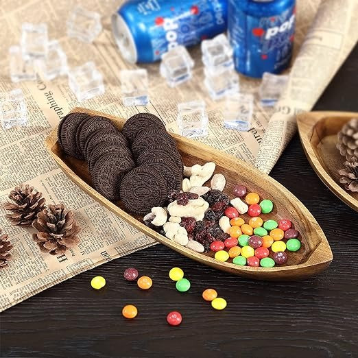 Sushi Boat Wooden Serving Tray - Lucky Boat - Cheese Board - Chip & Dip - Divided Bowl - Wooden Platter