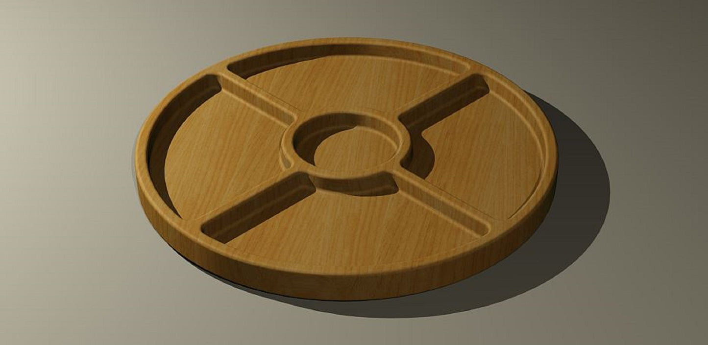 Round Wooden Serving Tray - Veggie Cookie Tray - Cheese Board - Chip & Dip - Divided Bowl - Wooden Platter