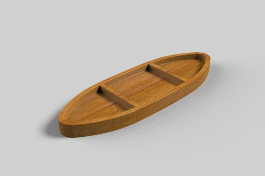 Sushi Boat Wooden Serving Tray - Lucky Boat - Cheese Board - Chip & Dip - Divided Bowl - Wooden Platter