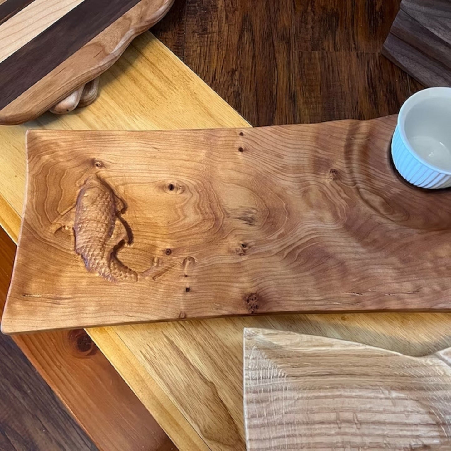 Sushi Wooden Serving Tray - Cheese Board - Chip & Dip - Divided Bowl - Wooden Platter