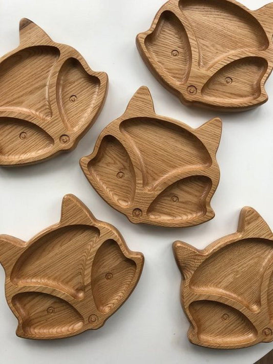 Fox Wood Kid Plate - Animal Dinner Plate - Wooden Serving Dish